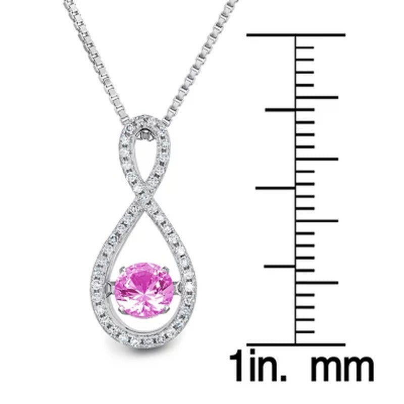 Dancing Lab Created Pink Sapphire and 0.12 CT. T.W. Diamond Infinity Pendant in