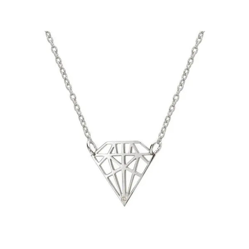 925 Sterling Silver Necklace Diamond Shaped Pendant with Sparkling CZ Stone