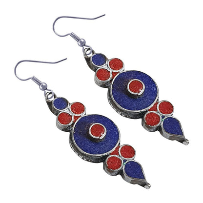 Handmade Drop Earring for Women, Coral Lapis Lazuli Gemstone Earrings, Ethnic De
