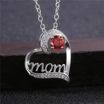 Love Mum Silver Plated Ruby MOM Character Emerald Necklace Jewelry Family Birthd