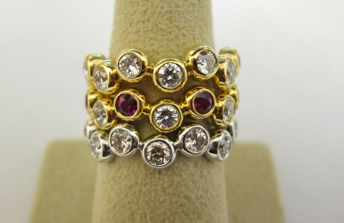 RUBY AND DIAMOND TWO YELLOW GOLD ONE WHITE GOLD ROUND