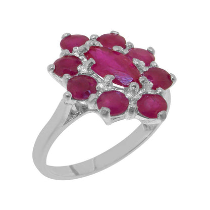 LBG British Made 925 Sterling Silver Ring with Natural Ruby Womens Statement Rin