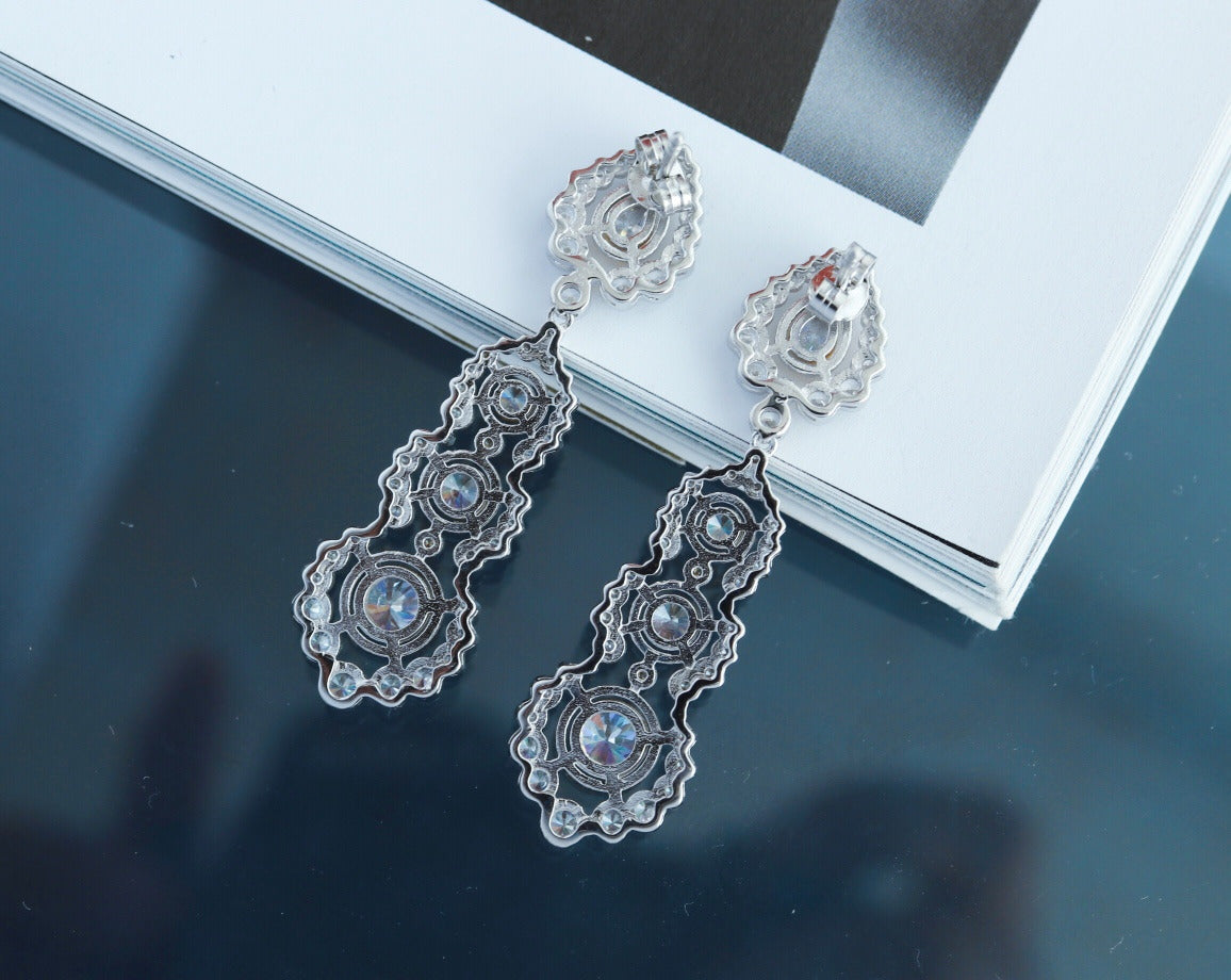 Light Luxury 925 Silver Gold-Plated Carved Zirconium Diamond Earrings