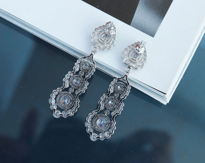 Light Luxury 925 Silver Gold-Plated Carved Zirconium Diamond Earrings