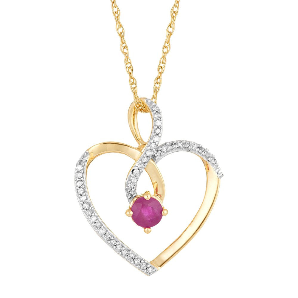 10K Gold Ruby & 1/8 Carat T.W. Diamond Infinity Heart Pendant Necklace