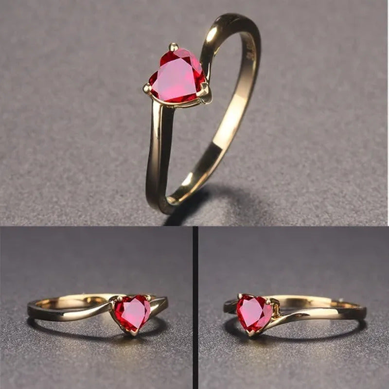 1 Pcs Women Lady Heart Ruby Birthstone Ring Elegant Crystal Rhinestone Rings Jew
