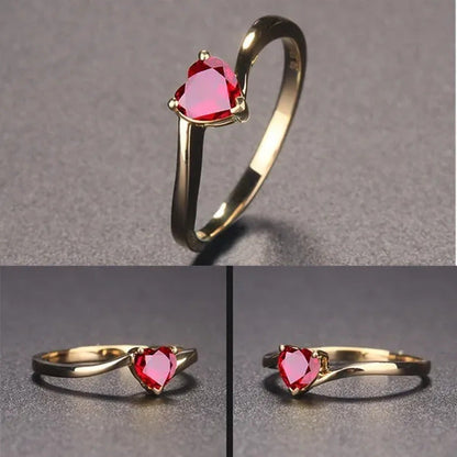 1 Pcs Women Lady Heart Ruby Birthstone Ring Elegant Crystal Rhinestone Rings Jew