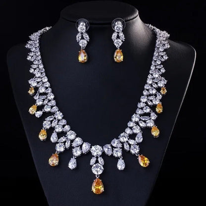 Gloriya Luxury Wedding Bridal Party Jewelry Set for Women White Gold Plated Ruby