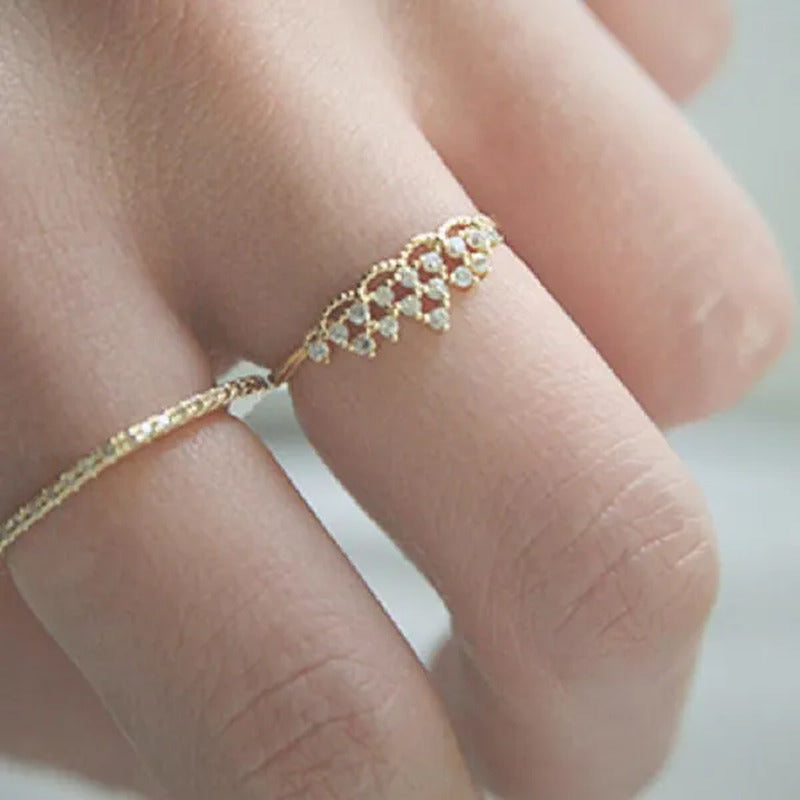 Luxury Crown Rings for Women Gold Color Shiny Crystal Cubic Zirconia Ring Elegan