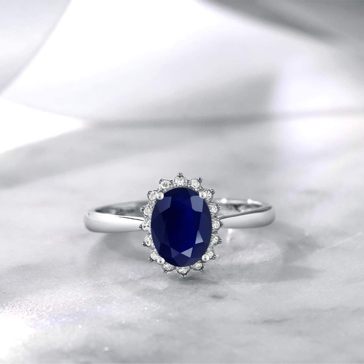 10K White Gold Blue Sapphire and Diamonds Women'S Engagement Ring (1.79 Ctw Oval