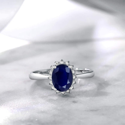 10K White Gold Blue Sapphire and Diamonds Women'S Engagement Ring (1.79 Ctw Oval