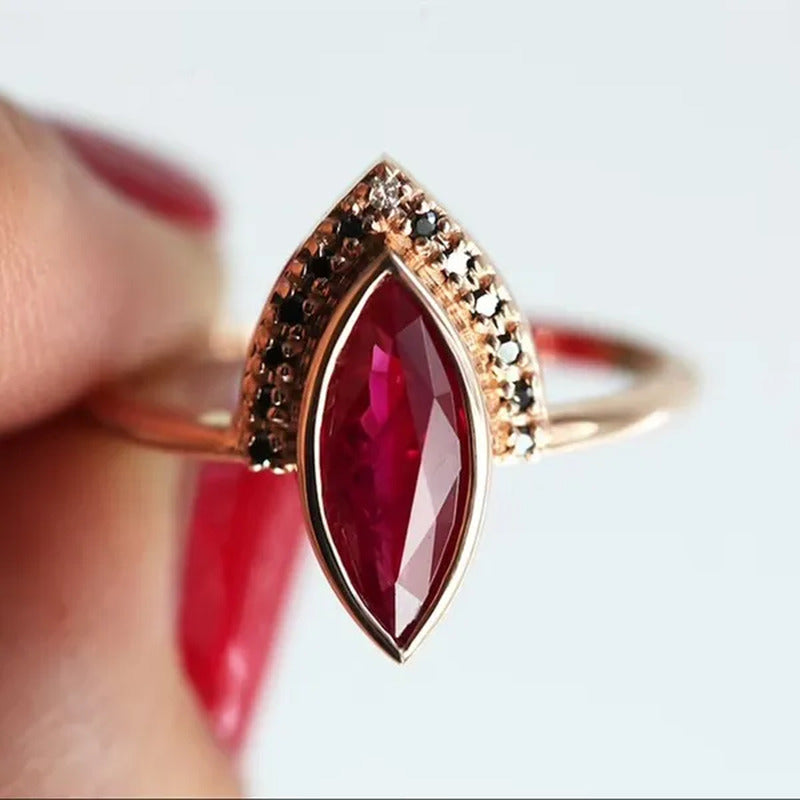 1PC Rose Gold Natural Rhombus 2 in 1 Ruby Engagement Ring Marquise Bridal Weddin