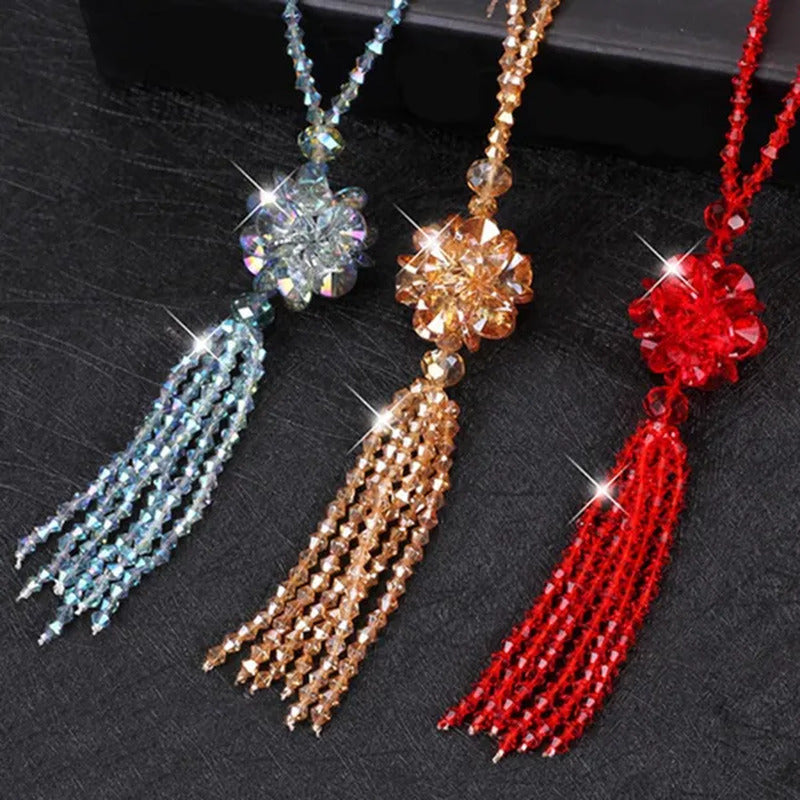 Crystal Bead Female Pendant Necklace Tassel Long Sweater Chain Necklace Decorati
