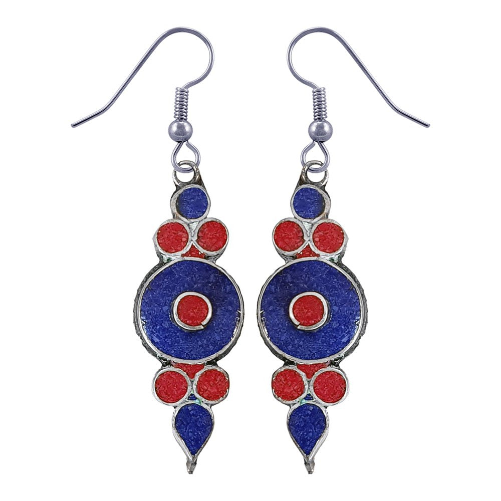 Handmade Drop Earring for Women, Coral Lapis Lazuli Gemstone Earrings, Ethnic De