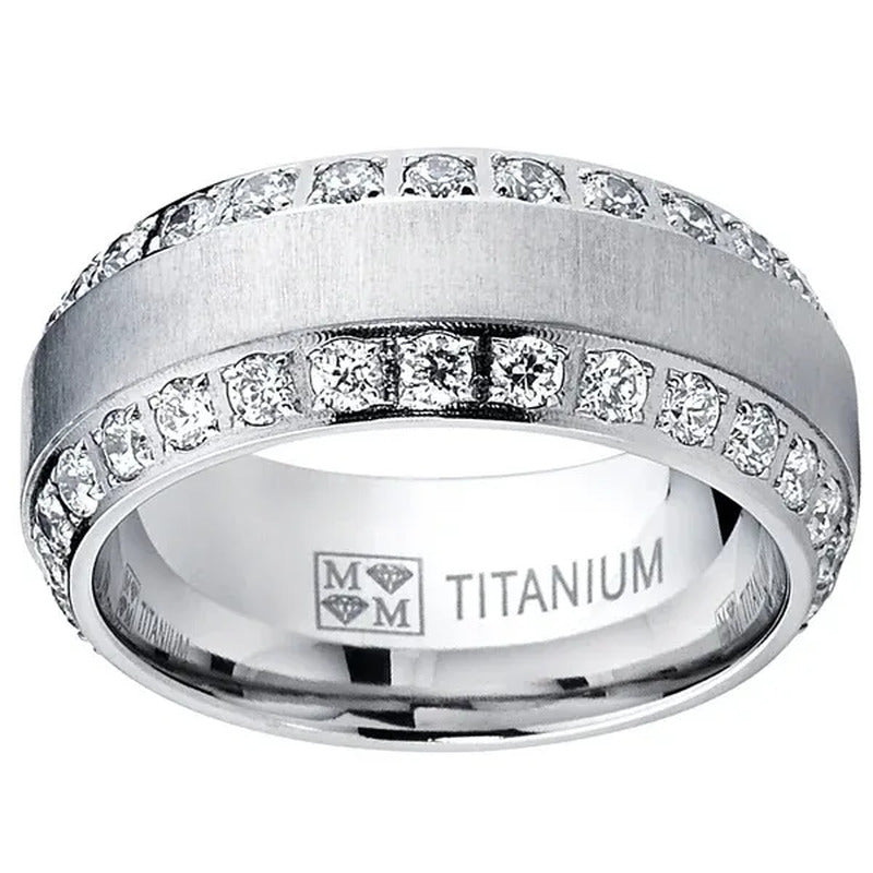 Titanium Steel Zircon Ring for Men Wedding Engagement Ring Stainless Steel Diamo