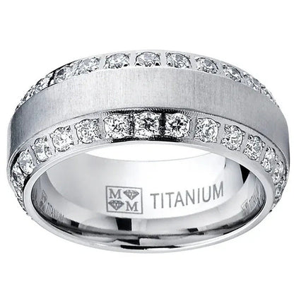 Titanium Steel Zircon Ring for Men Wedding Engagement Ring Stainless Steel Diamo