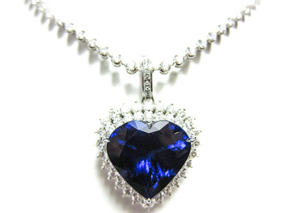 HEART SHAPE TANZANITE PENDANT NECKLACE DIAMOND ROUND BRILLIANT SHAPE CHAIN