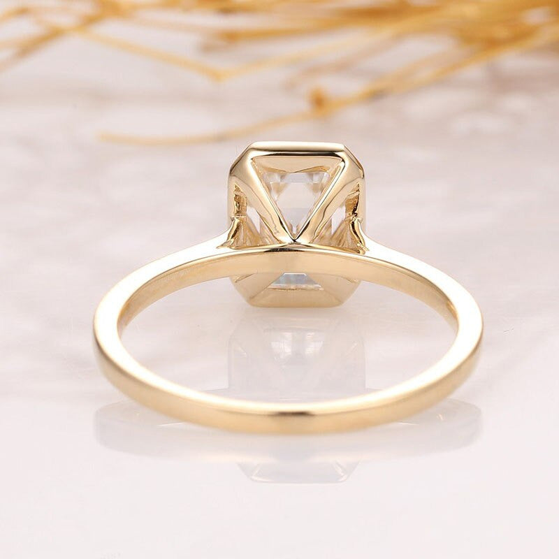 Solid 14K 585 Yellow Emerald Cut 2Ct 6*8MM Moissanite Engagement Ring for Women