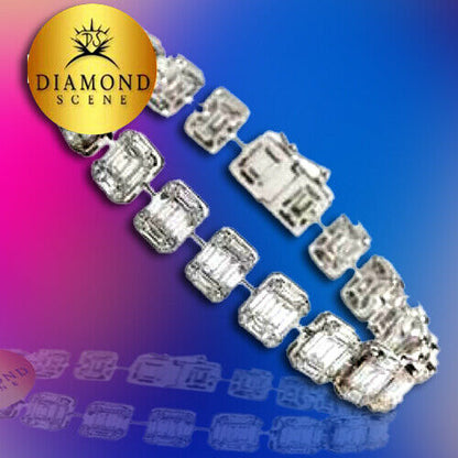 Emerald Cut Diamond White Gold Tennis Bracelet Illusion Set