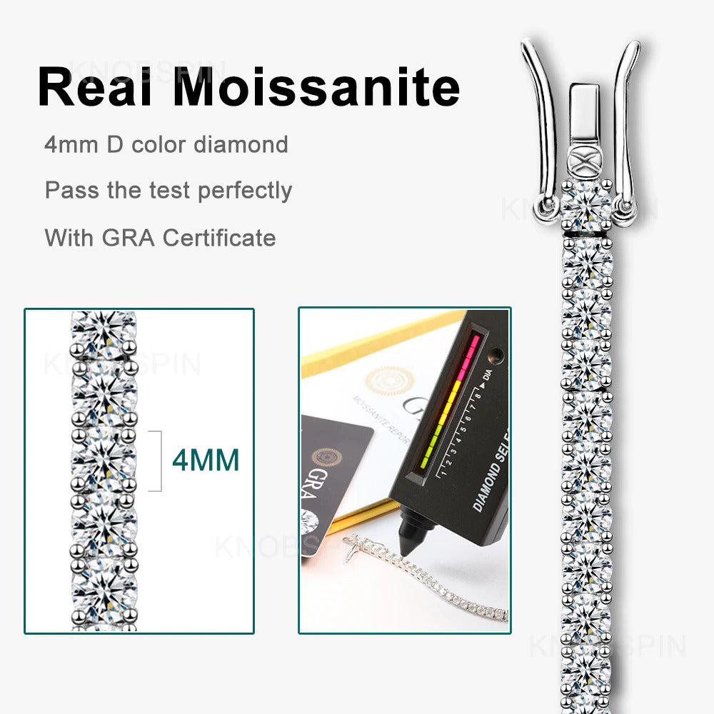 Real Moissanite Bracelet for Women S925 Sterling Silver 4Mm Diamonds Bangles