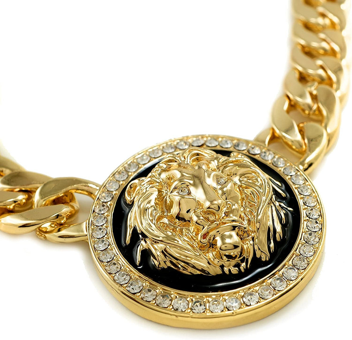 15Mm Gold Chain with Five Headed Lion Pendant Iced Lab Diamond CZ | 14K Gold Pla