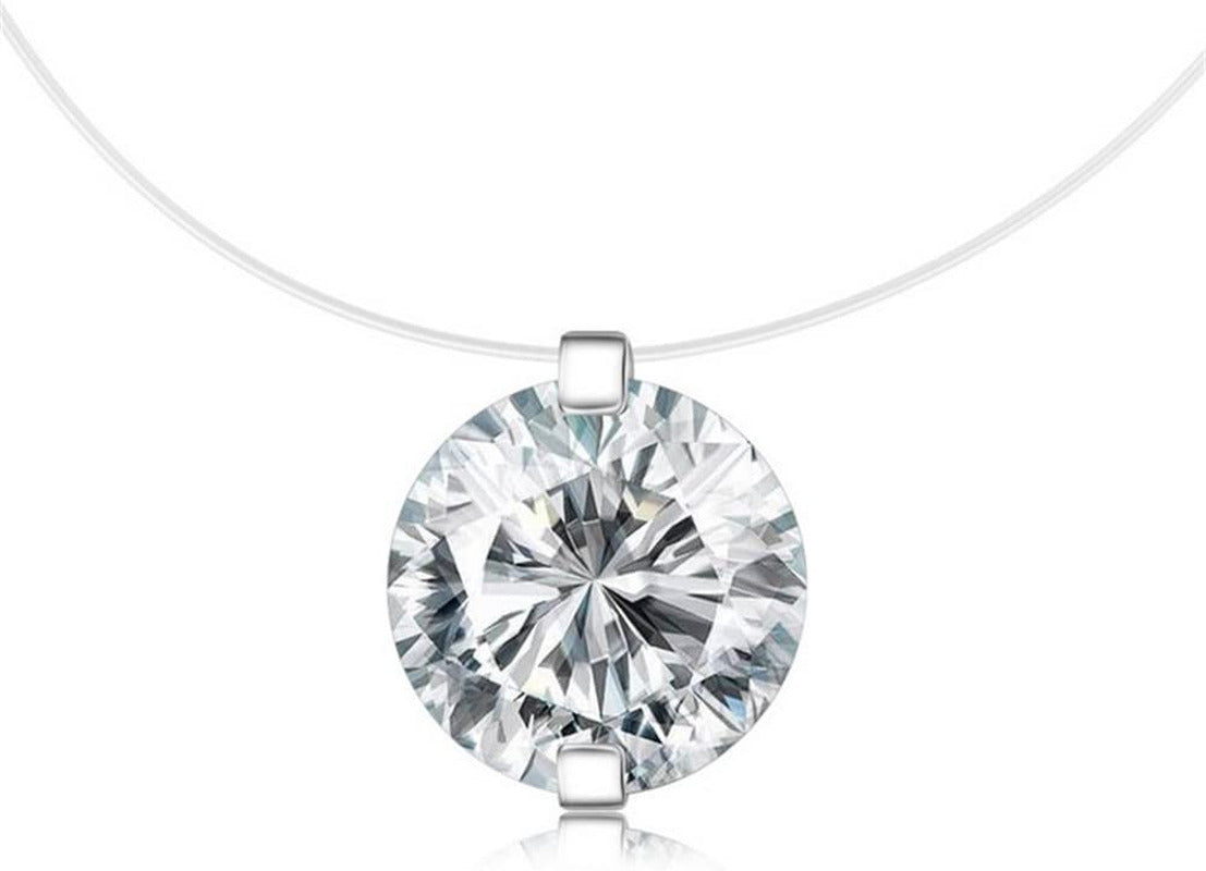 S925 round Fish Line Two Claws Cut Clear Cubic Zirconia Pendant Necklace (Silver