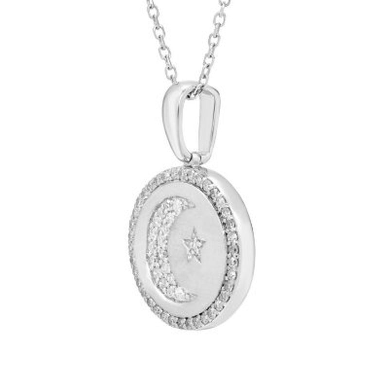 Moon & Star Charm Necklace and 0.16 CT. T.W. Diamonds in Sterling Silver
