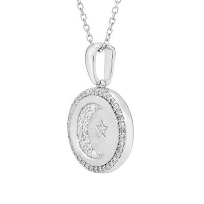 Moon & Star Charm Necklace and 0.16 CT. T.W. Diamonds in Sterling Silver