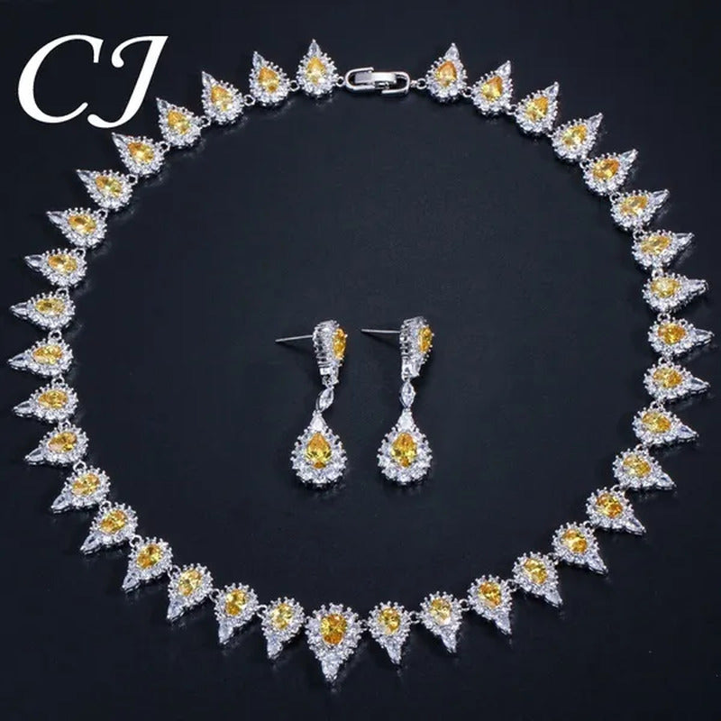 CANDICE Stunning Pave Yellow Citrine Luxury Jewelry Pear Shape CZ Crystal Choker