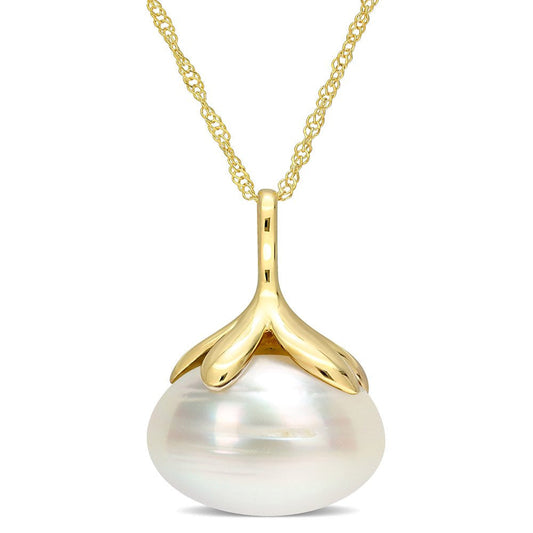 10-11Mm Drop South Sea Cultured Freshwater Pearl 14Kt Yellow Gold Leaf Crown Dro
