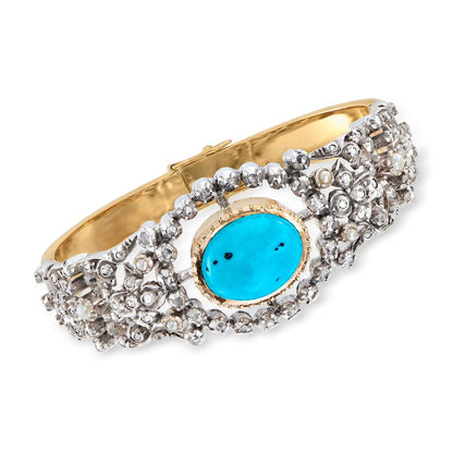 C. 1970 Vintage Turquoise, 3Mm Cultured Pearl and 1.35 Ct. T.W. Diamond Bangle B