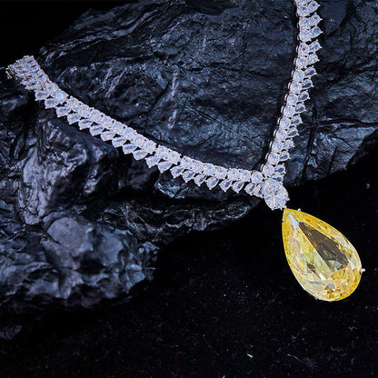 Pear-Shaped Yellow Diamond Necklace with Water Drop Zircon