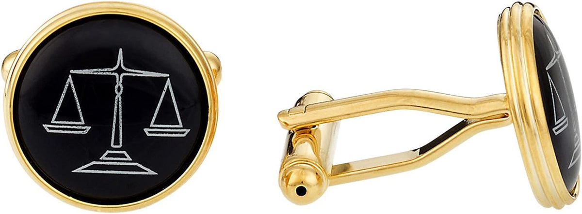 Attorney Lawyer Cufflinks Scales of Justice Black Gold with Presentation Box Sto