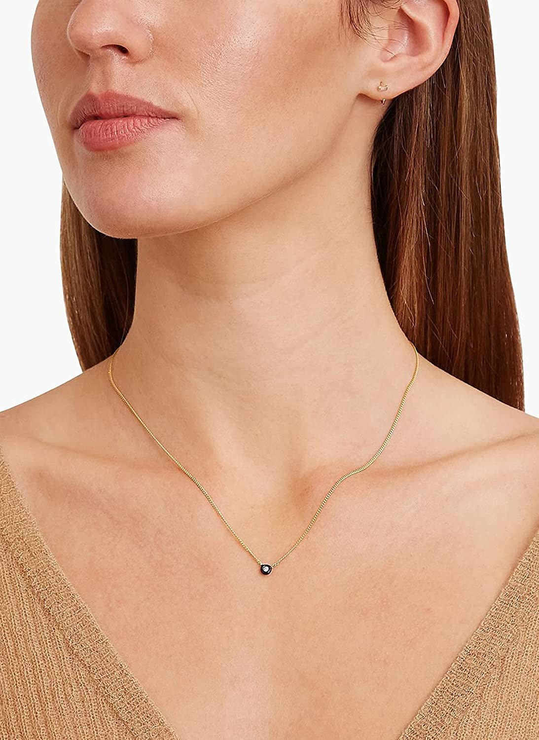 Bezel Set Diamond Pendant Necklace in Black Enamel and Gold Vermeil