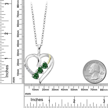 925 Sterling Silver and 10K Yellow Gold Green Nano Emerald and White G-H Lab Gro
