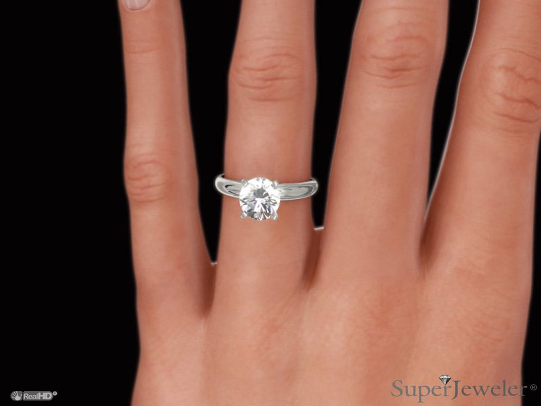 1 Carat Diamond Solitaire Engagement Ring in 14K White Gold for Women