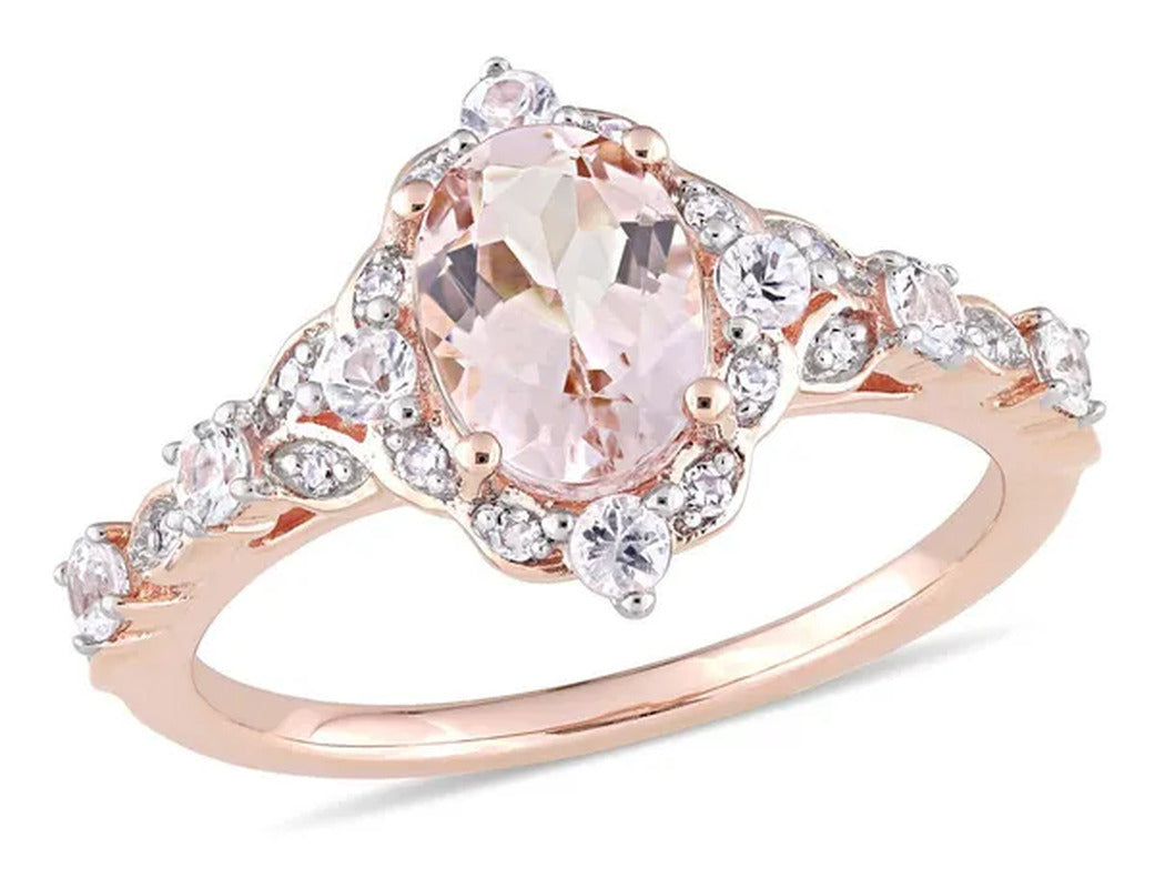 1.15 Carat (Ctw) Morganite Ring in 10K Rose Pink Gold with White Sapphires