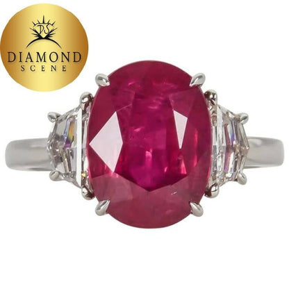 5 Carat GIA Cert Ruby Diamond Platinum Ring