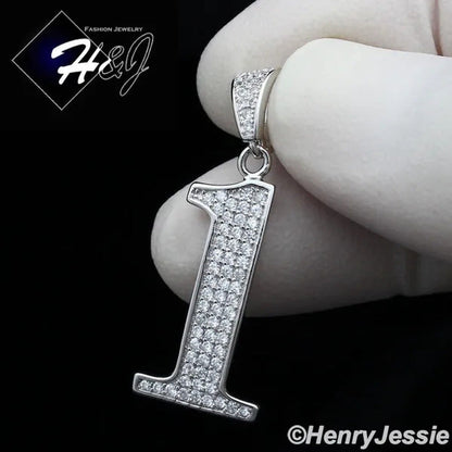 MEN 925 STERLING SILVER LAB DIAMOND ICED BLING NUMBER "0" to "9" PENDANT*SP179