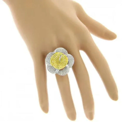 Fashion White Gold Sunflower Women Ring 925 Sterling Silver Citrine Wedding Jewe