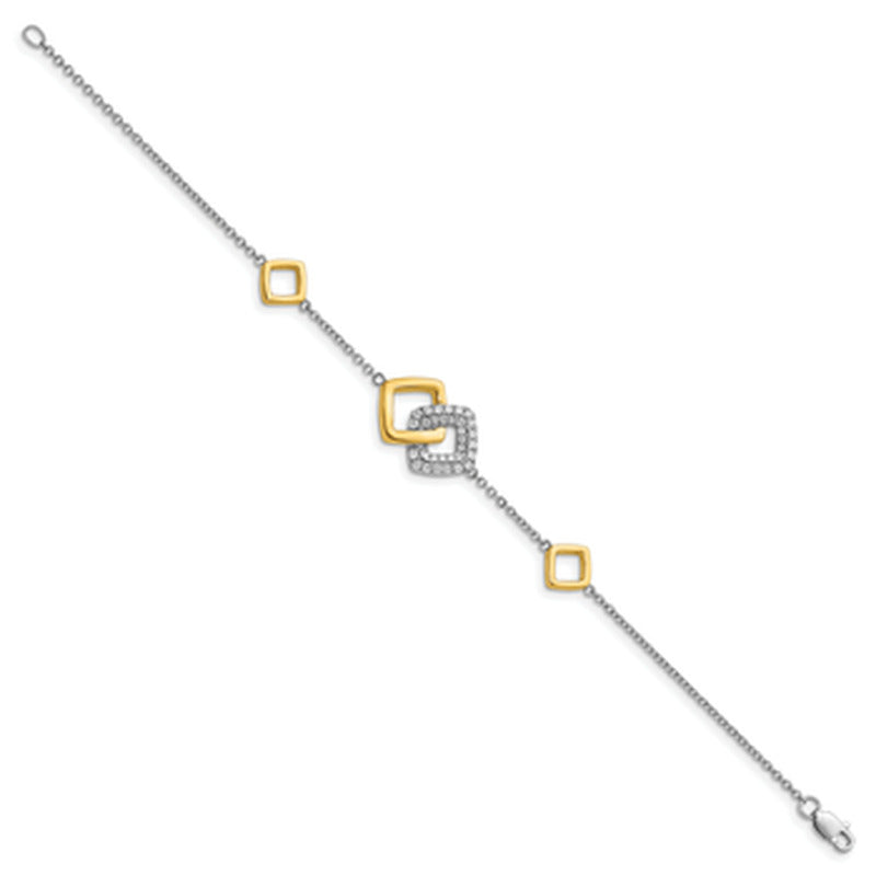 14K Two-Tone Gold Polished Dia. Double Square 7'' Bracelet