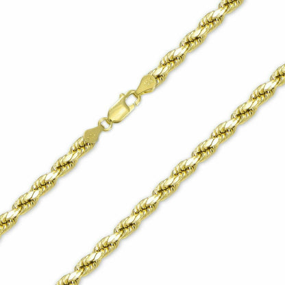 10K Yellow Gold Hollow Diamond Cut Rope Necklace Chain 3-7Mm 7-30" - Link (5Mm,2