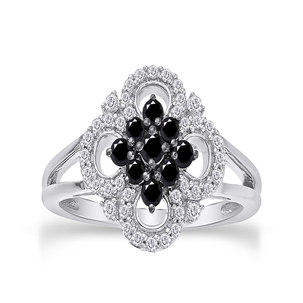 1/2 Carat round Cut Natural Enhanced Black & White Diamond Clover Shaped Engagem