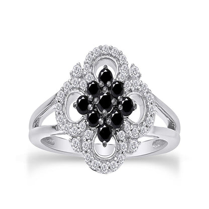1/2 Carat round Cut Natural Enhanced Black & White Diamond Clover Shaped Engagem