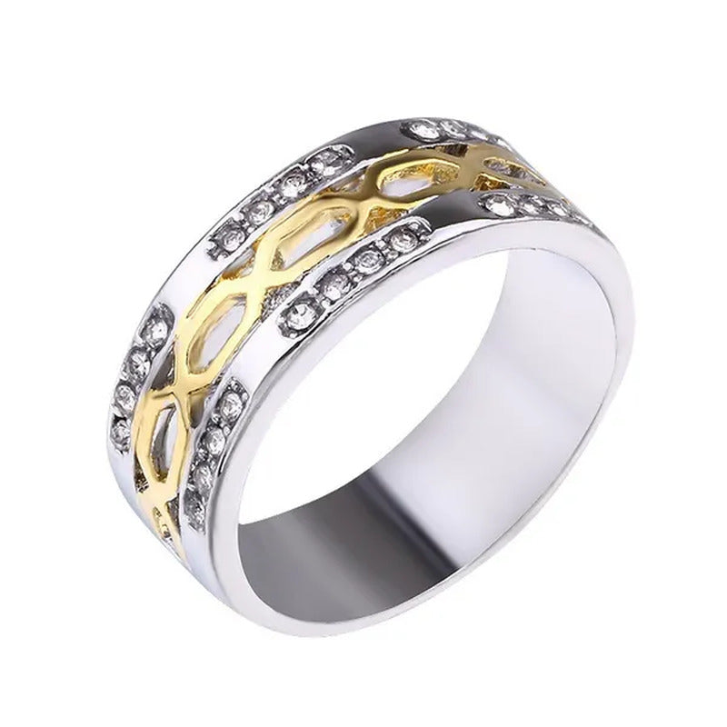 Cool Handsome Gold Silver Inlaid Diamond Two-Tone Men'S Ring Personality Ring Bi