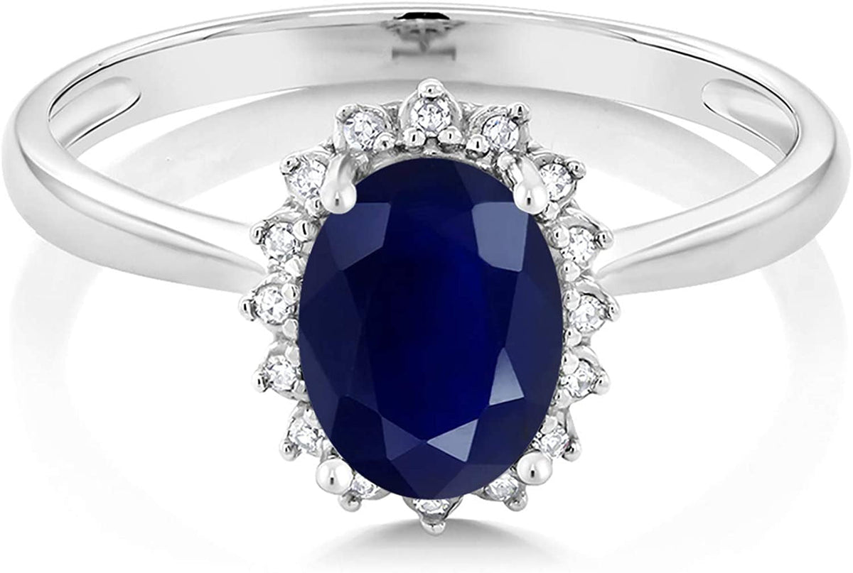 10K White Gold Blue Sapphire and Diamonds Women'S Engagement Ring (1.79 Ctw Oval