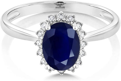 10K White Gold Blue Sapphire and Diamonds Women'S Engagement Ring (1.79 Ctw Oval