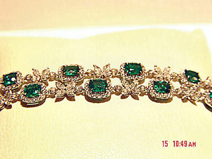 EMERALD GREEN OVAL SQUARE 20 STONE DIAMOND ROUND MARQUISE DIAMOND BRACELET