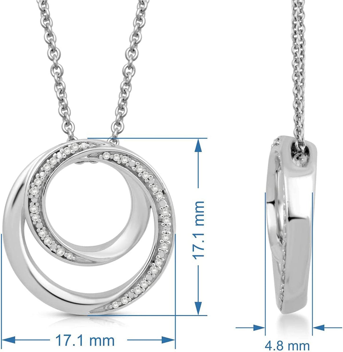 Sterling Silver Natural White round Diamonds Pendant Necklace, 18" Rolo Chain