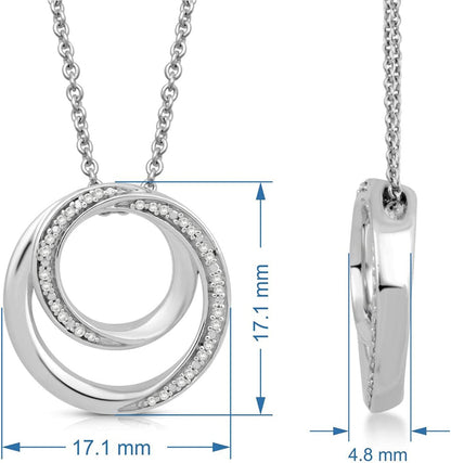 Sterling Silver Natural White round Diamonds Pendant Necklace, 18" Rolo Chain